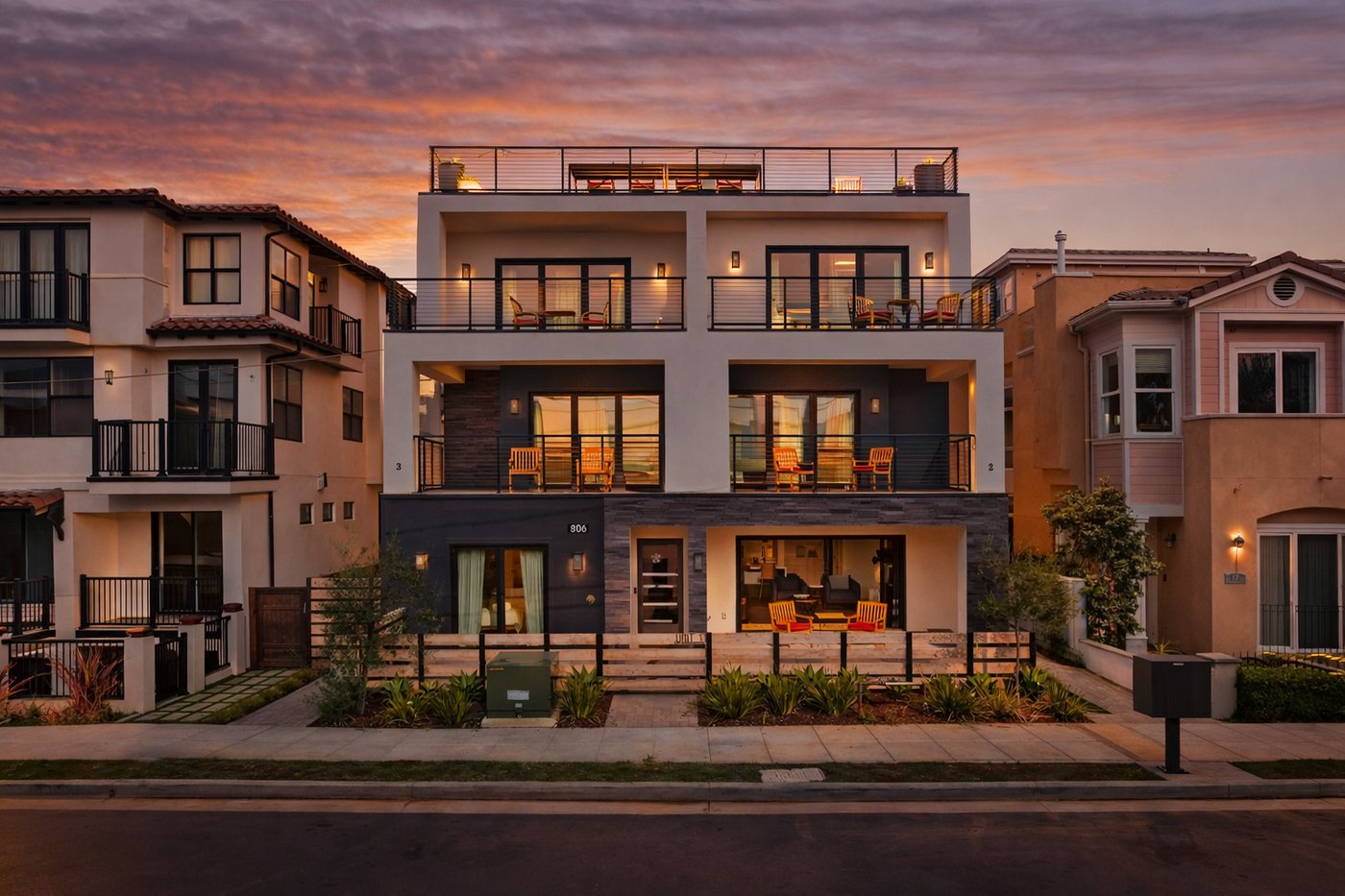 806 N Cleveland St at sunset — completed Steele Development project in Oceanside